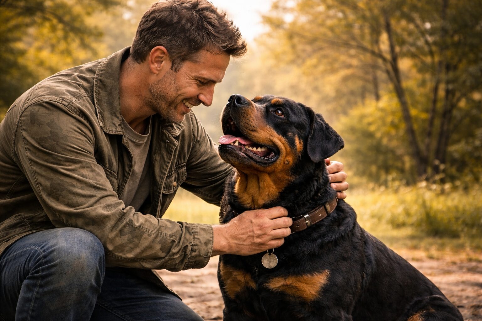 飼い主とパートナーシップを築くロットワイラー