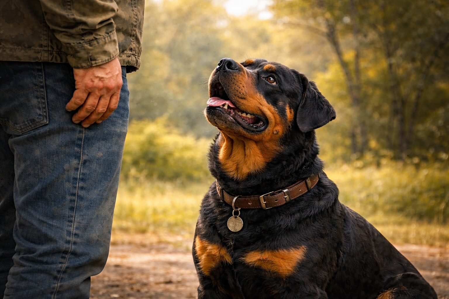 飼い主を見定めるロットワイラー